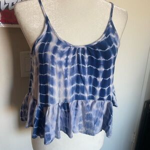 Blue and a white tie dye strappy ruffle top